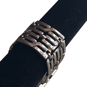 Chunky Silver Tone Geometric Vintage Western Modern Wide Statement Bracelet